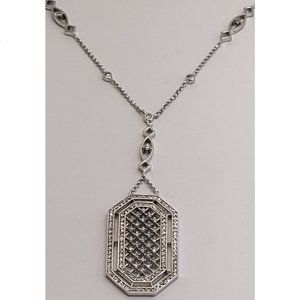 Elegant Vintage Style Sterling Silver Cz Pendant with Station Chain GM Jewelry